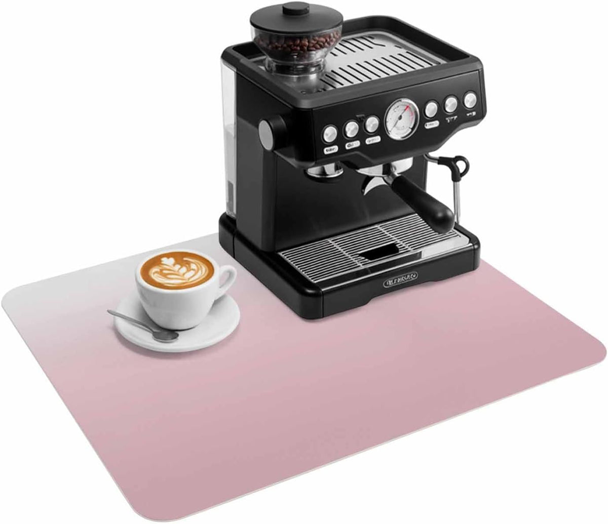 Coffee Mat Ombre Pink Dish Drying Mat for Kitchen Counter Gradient Milky White Coffee Bar Mat for Coffee Maker and Espresso Machine, Coffee Station Accessories 12x20in