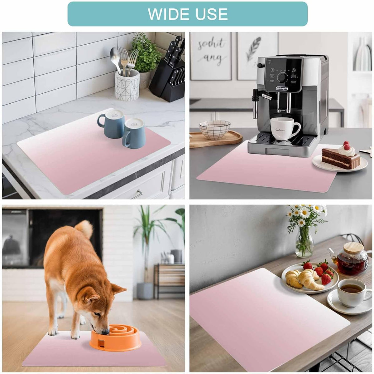 Coffee Mat Ombre Pink Dish Drying Mat for Kitchen Counter Gradient Milky White Coffee Bar Mat for Coffee Maker and Espresso Machine, Coffee Station Accessories 12x20in