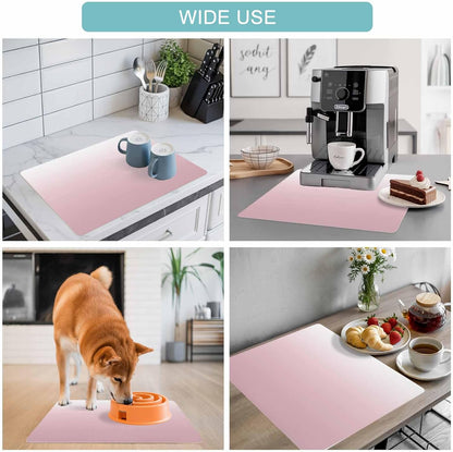 Coffee Mat Ombre Pink Dish Drying Mat for Kitchen Counter Gradient Milky White Coffee Bar Mat for Coffee Maker and Espresso Machine, Coffee Station Accessories 12x20in