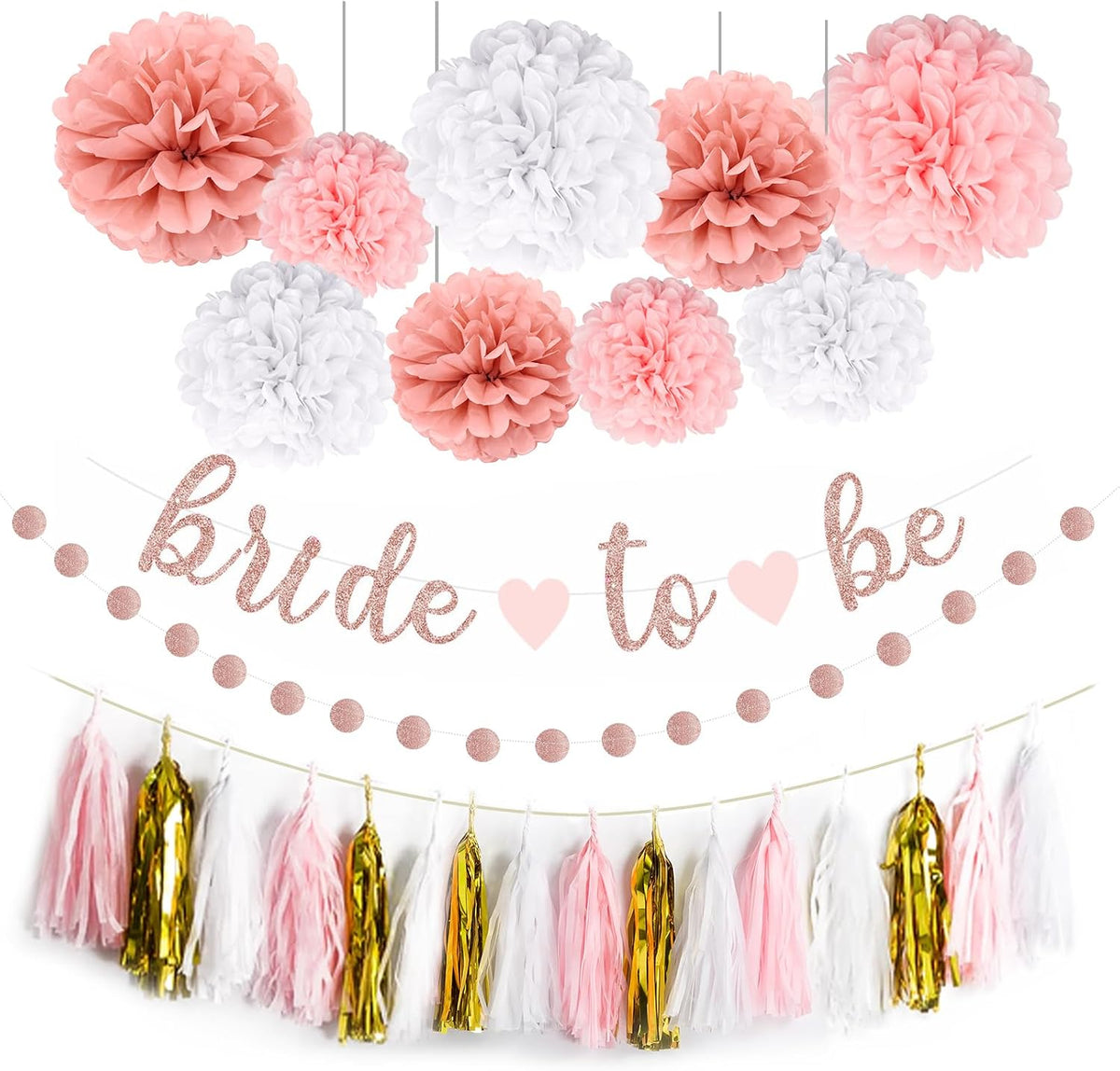 Bachelorette Party Decoration, Pink Bridal Shower Decoration Bride to Be Sign Banner with Fringe Party Curtains and Honeycomb Balls for Fall Wedding Bridal Shower Party Decorations