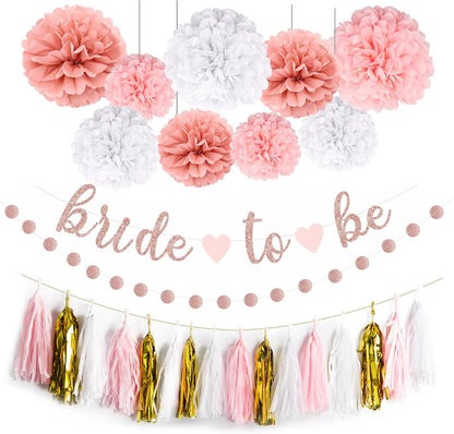 Bachelorette Party Decoration, Pink Bridal Shower Decoration Bride to Be Sign Banner with Fringe Party Curtains and Honeycomb Balls for Fall Wedding Bridal Shower Party Decorations