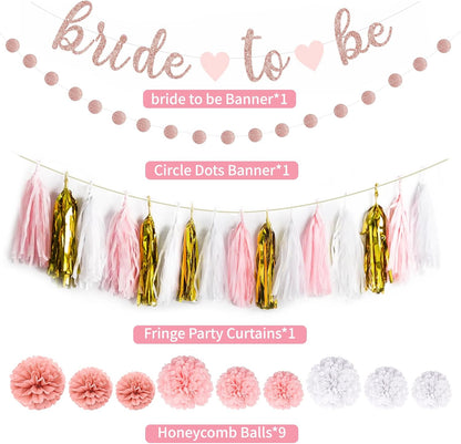 Bachelorette Party Decoration, Pink Bridal Shower Decoration Bride to Be Sign Banner with Fringe Party Curtains and Honeycomb Balls for Fall Wedding Bridal Shower Party Decorations