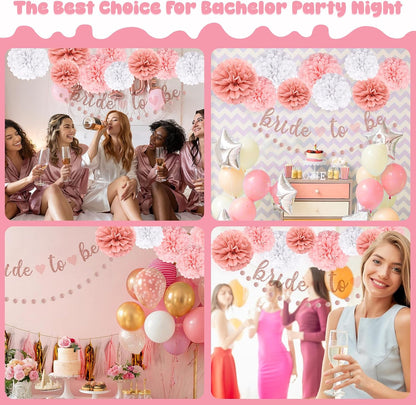 Bachelorette Party Decoration, Pink Bridal Shower Decoration Bride to Be Sign Banner with Fringe Party Curtains and Honeycomb Balls for Fall Wedding Bridal Shower Party Decorations