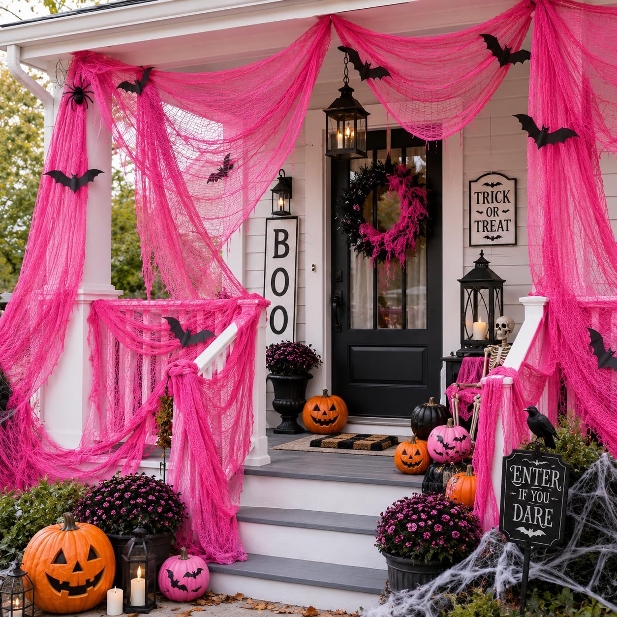 Set of 5 Pink Halloween Gauze Creepy Cloth Fabric Tapestry Decor Decoration