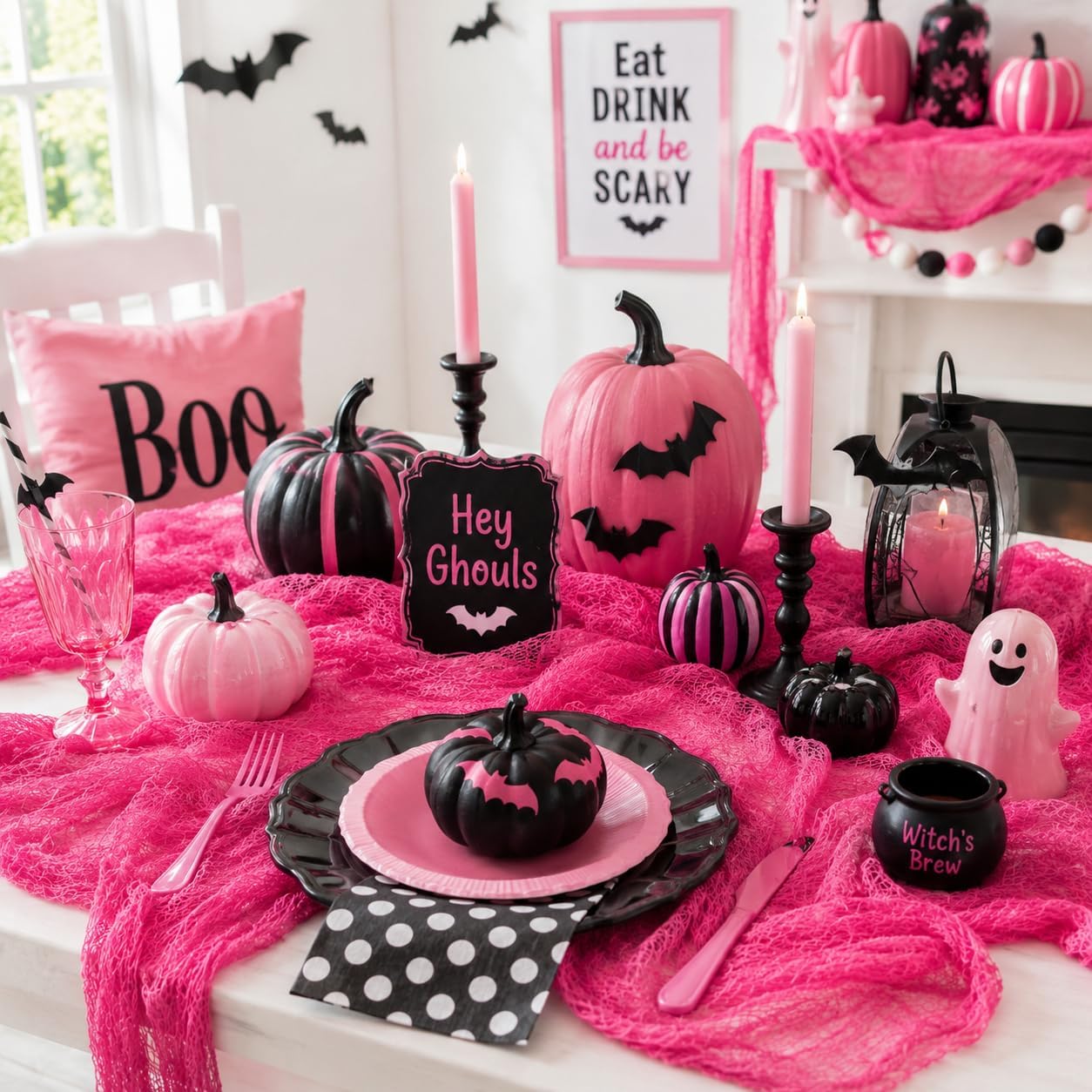 Set of 5 Pink Halloween Gauze Creepy Cloth Fabric Tapestry Decor Decoration