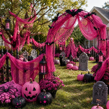 Set of 5 Pink Halloween Gauze Creepy Cloth Fabric Tapestry Decor Decoration