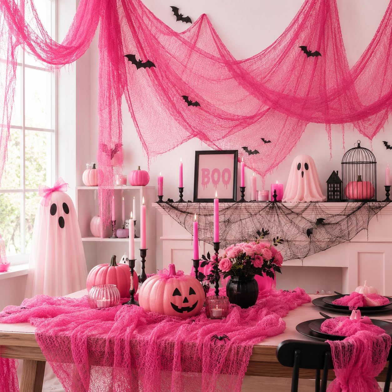 Set of 5 Pink Halloween Gauze Creepy Cloth Fabric Tapestry Decor Decoration