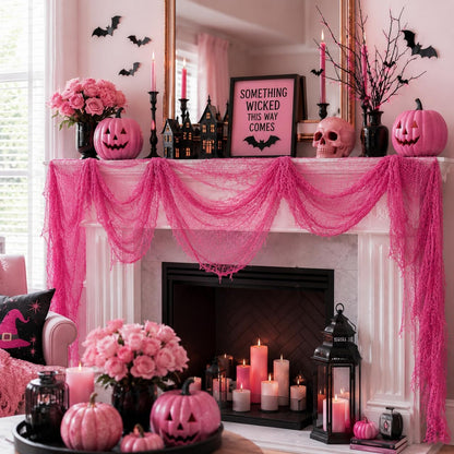 Set of 5 Pink Halloween Gauze Creepy Cloth Fabric Tapestry Decor Decoration