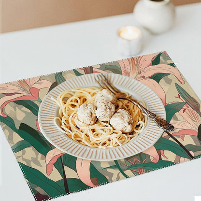 Peach Floral Pattern Placemats Set of 4 Heat Resistant Place Mats for Dining Table Non-Slip Placemat Easy Clean Washable Table Mats for Kitchen Table Indoor/Outdoor