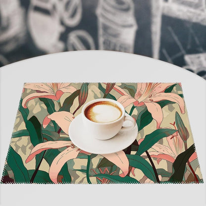 Peach Floral Pattern Placemats Set of 4 Heat Resistant Place Mats for Dining Table Non-Slip Placemat Easy Clean Washable Table Mats for Kitchen Table Indoor/Outdoor