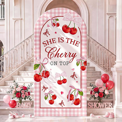 7.2ft She is Cherry on Top Arch Backdrop Cover Pink Cherry Backdrop