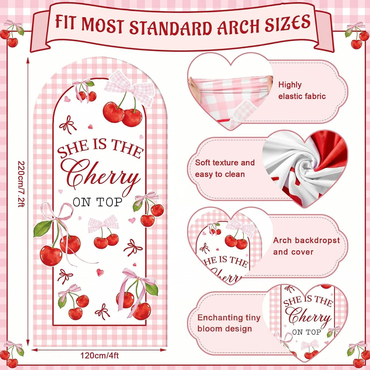 7.2ft She is Cherry on Top Arch Backdrop Cover Pink Cherry Backdrop