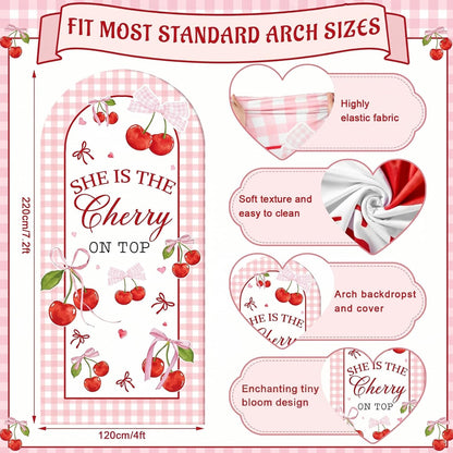 7.2ft She is Cherry on Top Arch Backdrop Cover Pink Cherry Backdrop