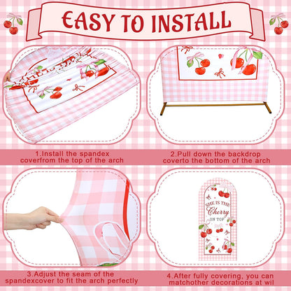 7.2ft She is Cherry on Top Arch Backdrop Cover Pink Cherry Backdrop