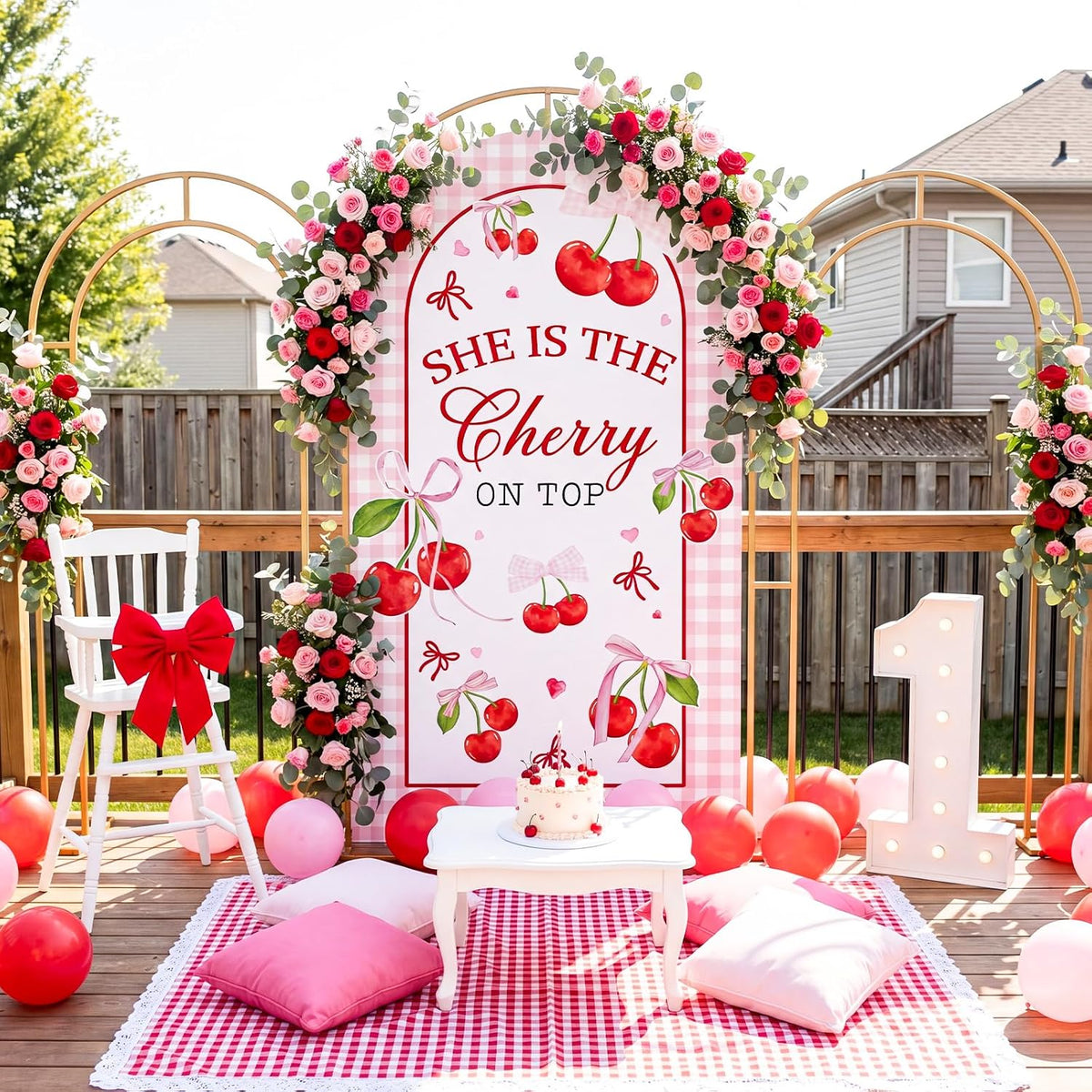 7.2ft She is Cherry on Top Arch Backdrop Cover Pink Cherry Backdrop