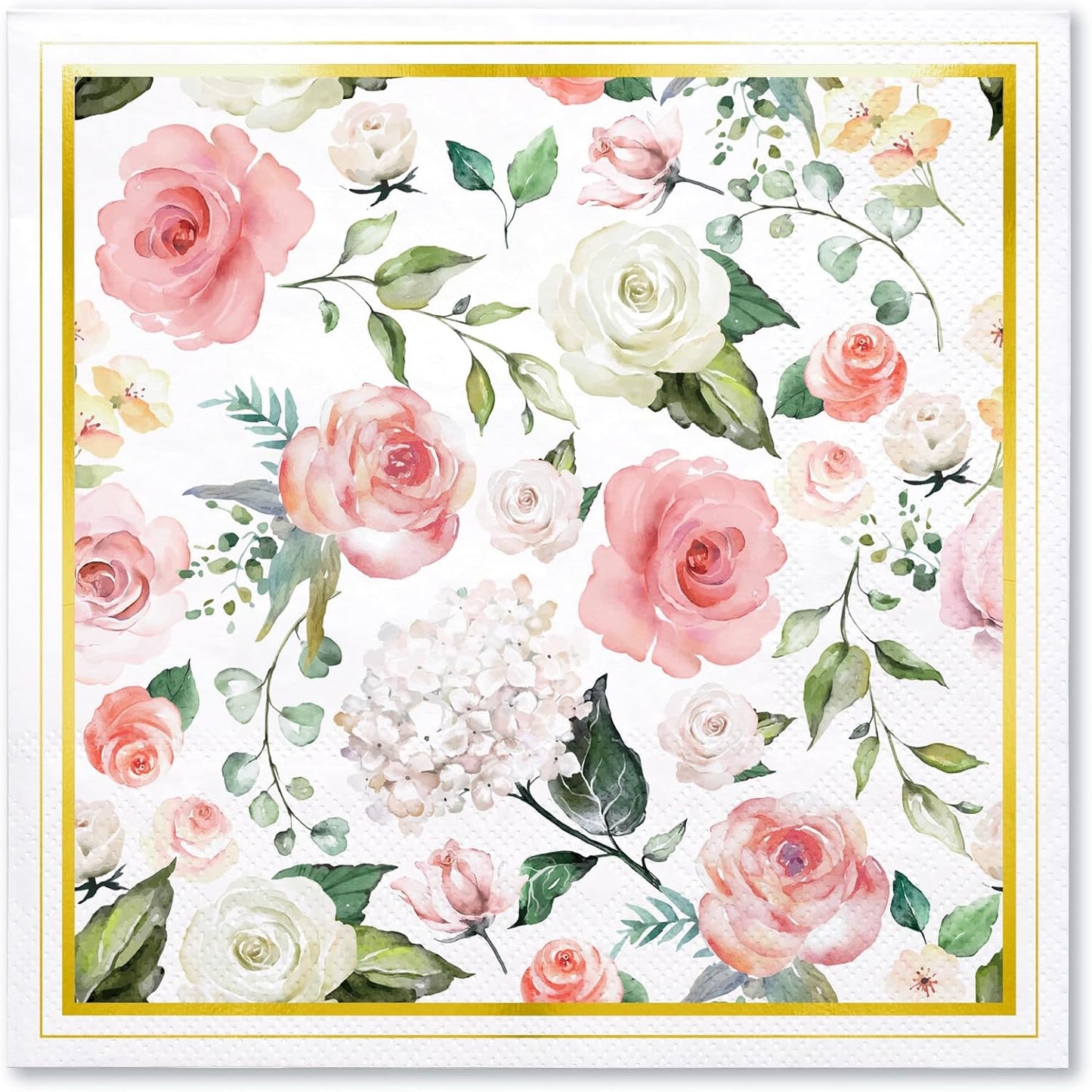 WRAPAHOLIC 50Pcs Gold Foil Floral Napkins - 3 Ply Disposable Paper Luncheon Napkin for Wedding Birthday Bridal Tableware Party Supplies - 6.5 x 6.5 In