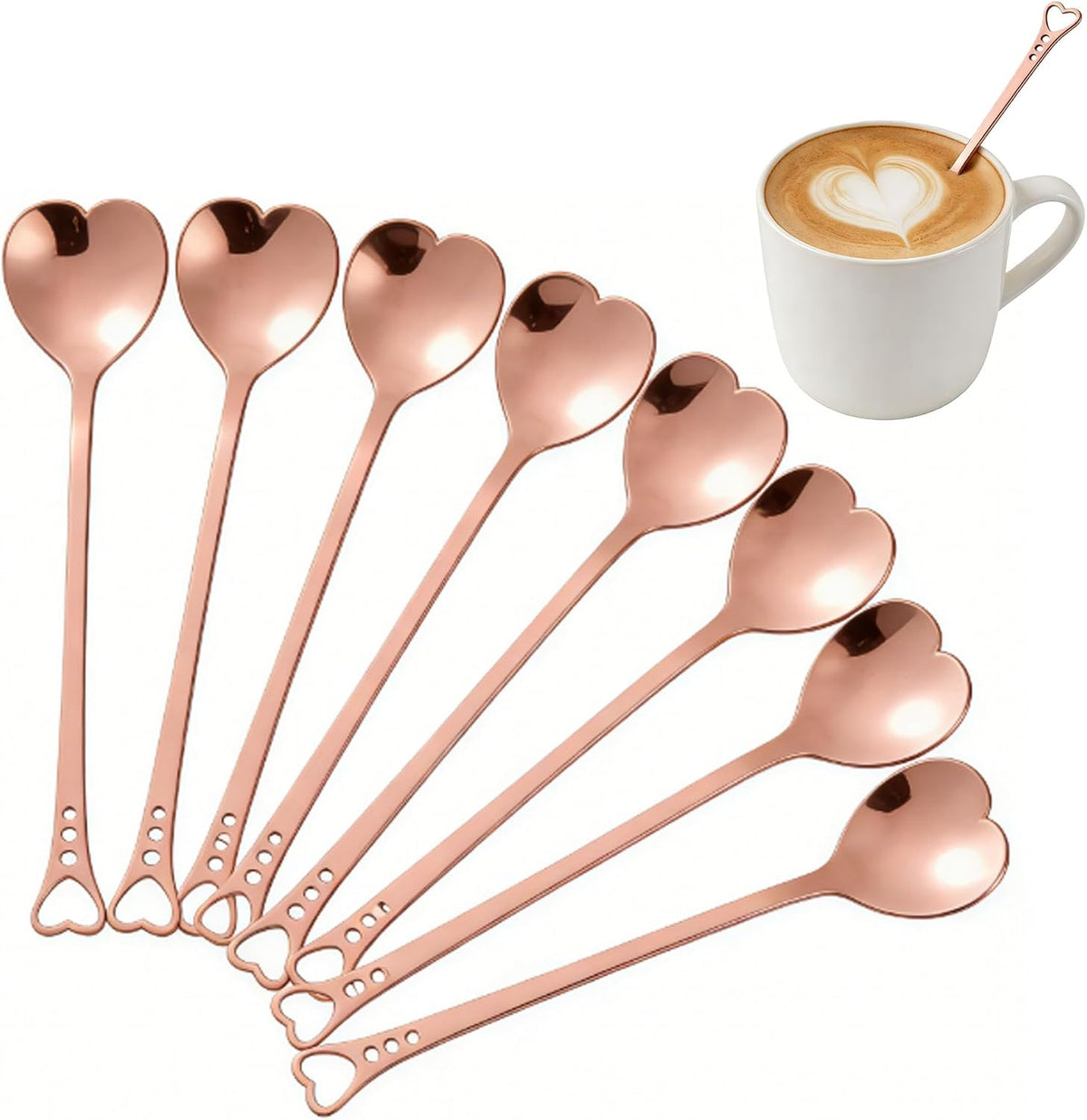jinyatu Stainless Steel Dessert Spoon Creative Cute Heart Shaped Espresso Spoons Kitchen Accessory for Cake Tea Sugar Ice Cream Fruit 8 pieces (rose gold)