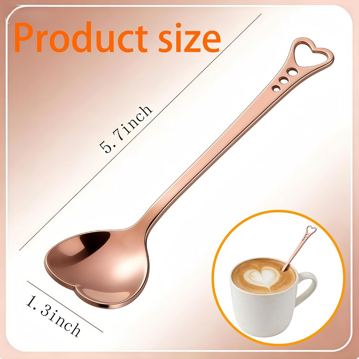jinyatu Stainless Steel Dessert Spoon Creative Cute Heart Shaped Espresso Spoons Kitchen Accessory for Cake Tea Sugar Ice Cream Fruit 8 pieces (rose gold)