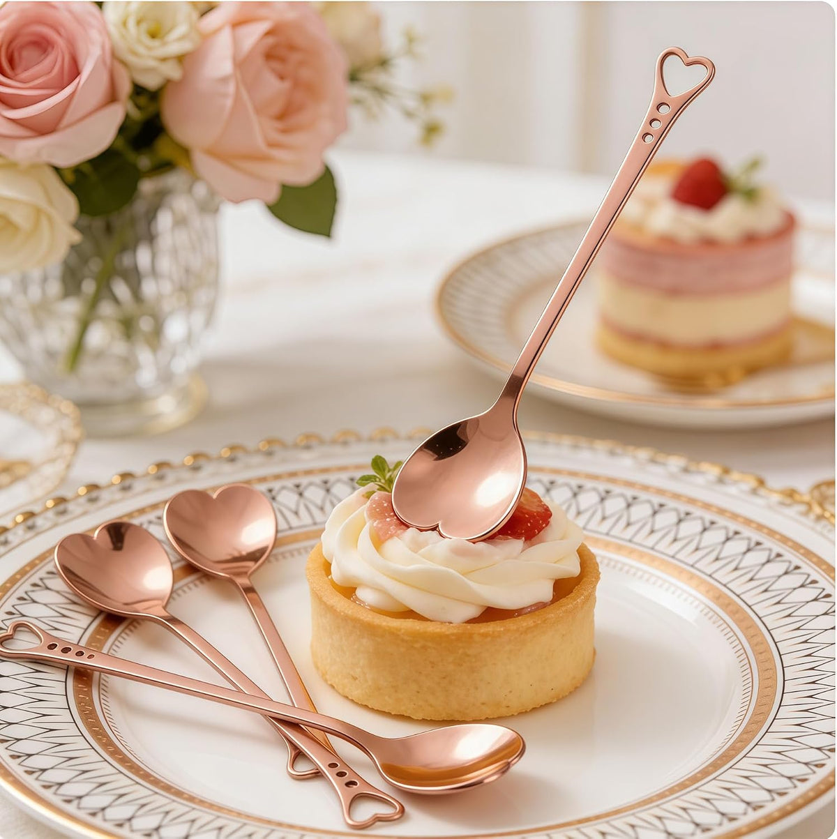 jinyatu Stainless Steel Dessert Spoon Creative Cute Heart Shaped Espresso Spoons Kitchen Accessory for Cake Tea Sugar Ice Cream Fruit 8 pieces (rose gold)
