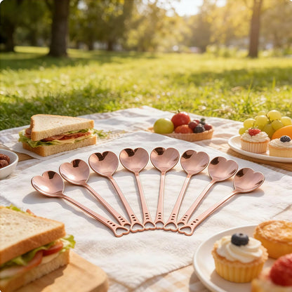 jinyatu Stainless Steel Dessert Spoon Creative Cute Heart Shaped Espresso Spoons Kitchen Accessory for Cake Tea Sugar Ice Cream Fruit 8 pieces (rose gold)
