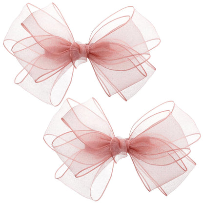 2 Pcs Pink Bow Hair Clips 5.91 Inch Handmade Mesh Tulle Hair Accessories for Girls Women Kids Birthday Party Holiday Gift