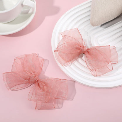 2 Pcs Pink Bow Hair Clips 5.91 Inch Handmade Mesh Tulle Hair Accessories for Girls Women Kids Birthday Party Holiday Gift