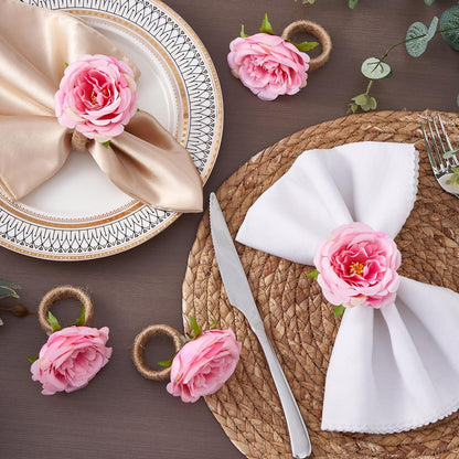 Spring Flower Napkin Rings Set of 6 - Pink Floral Napkin Holder, Easter Napkin Rings for Wedding Birthday Party Banquet Spring Table Decor