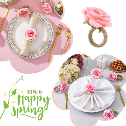 Spring Flower Napkin Rings Set of 6 - Pink Floral Napkin Holder, Easter Napkin Rings for Wedding Birthday Party Banquet Spring Table Decor