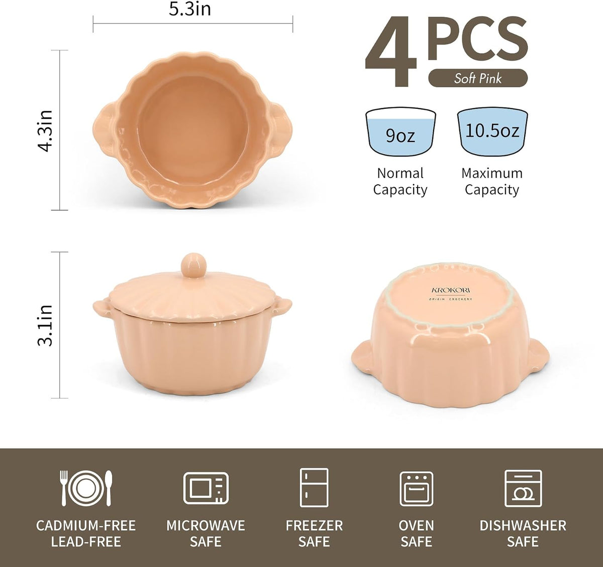 Scallop Edge Mini Cocotte Casserole Set of 4 (Soft Pink)