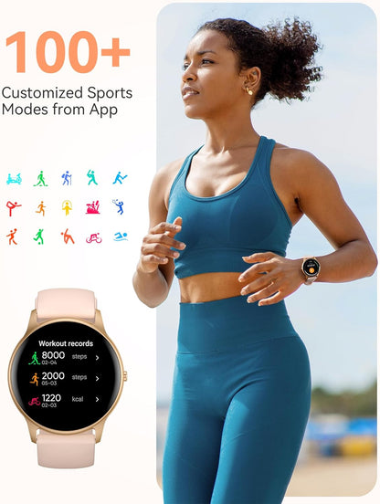5ATM Waterproof Smart Watch for Women with 100+ Sports Modes, Pink