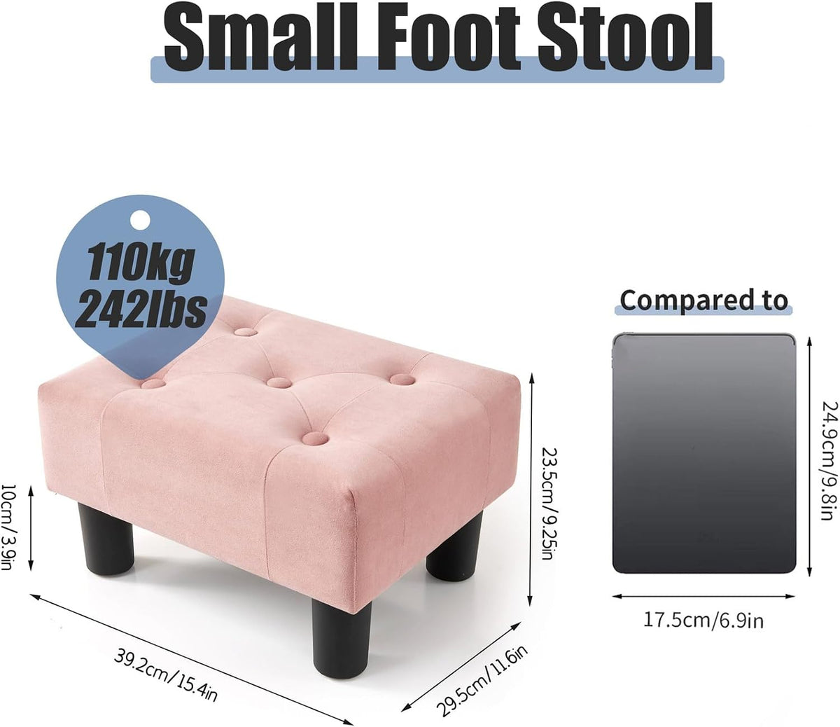 Small Foot Stool, Velvet Foot Stools with Legs, Stable Small Footstool for Living Room, Pink