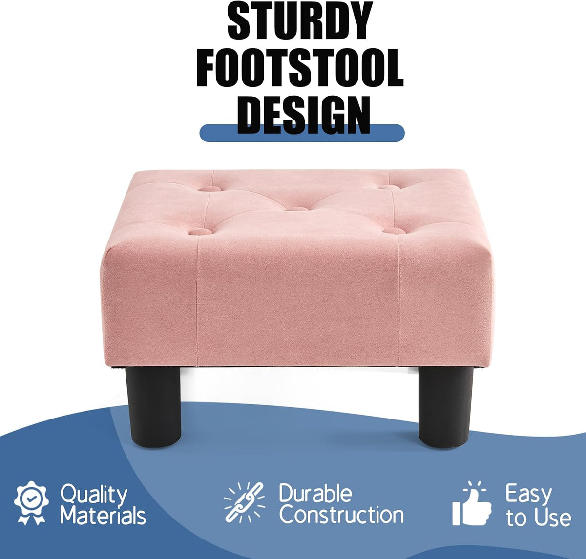 Small Foot Stool, Velvet Foot Stools with Legs, Stable Small Footstool for Living Room, Pink