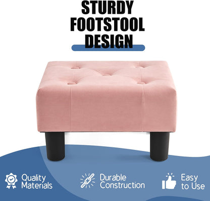 Small Foot Stool, Velvet Foot Stools with Legs, Stable Small Footstool for Living Room, Pink