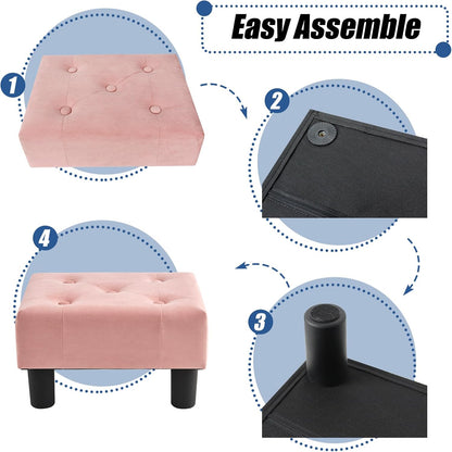 Small Foot Stool, Velvet Foot Stools with Legs, Stable Small Footstool for Living Room, Pink