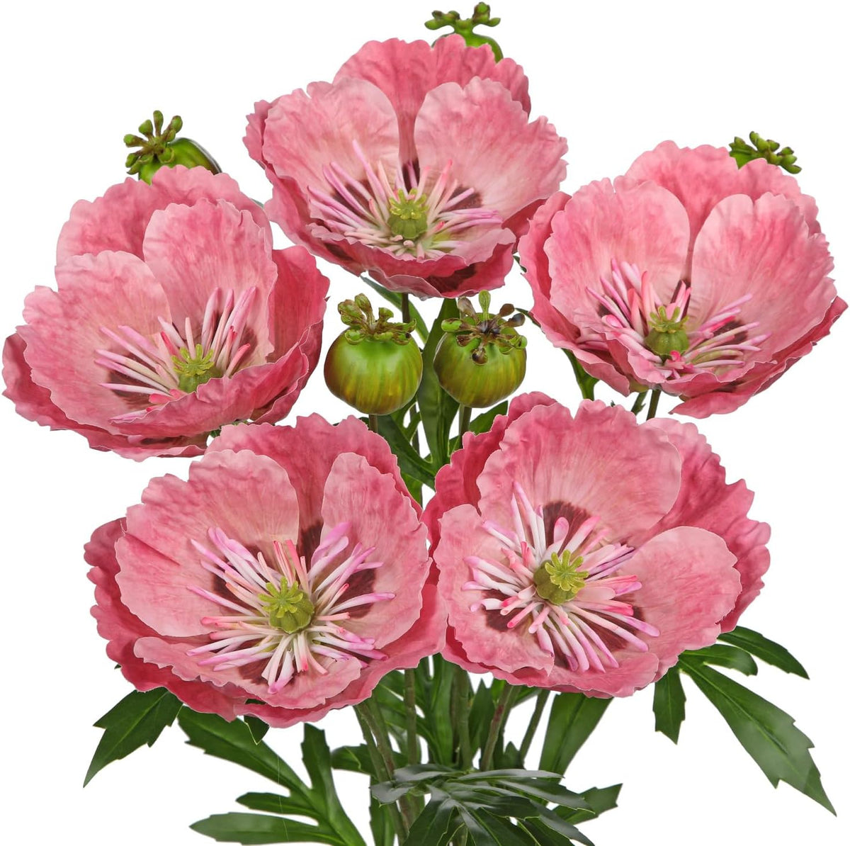 5Pcs Pink Poppy Flowers Artificial Bouquet 32.2" Silk Fake Poppy Flowers Arrangement Real Touch Faux Poppies Flower Long Stem for DIY Wedding Party Table Centerpiece Table Home Decor