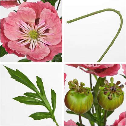 5Pcs Pink Poppy Flowers Artificial Bouquet 32.2" Silk Fake Poppy Flowers Arrangement Real Touch Faux Poppies Flower Long Stem for DIY Wedding Party Table Centerpiece Table Home Decor