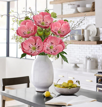 5Pcs Pink Poppy Flowers Artificial Bouquet 32.2" Silk Fake Poppy Flowers Arrangement Real Touch Faux Poppies Flower Long Stem for DIY Wedding Party Table Centerpiece Table Home Decor