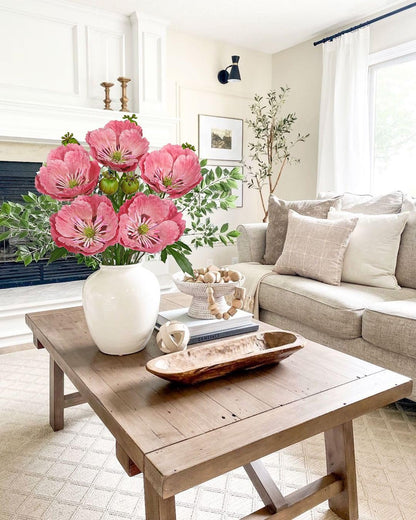 5Pcs Pink Poppy Flowers Artificial Bouquet 32.2" Silk Fake Poppy Flowers Arrangement Real Touch Faux Poppies Flower Long Stem for DIY Wedding Party Table Centerpiece Table Home Decor