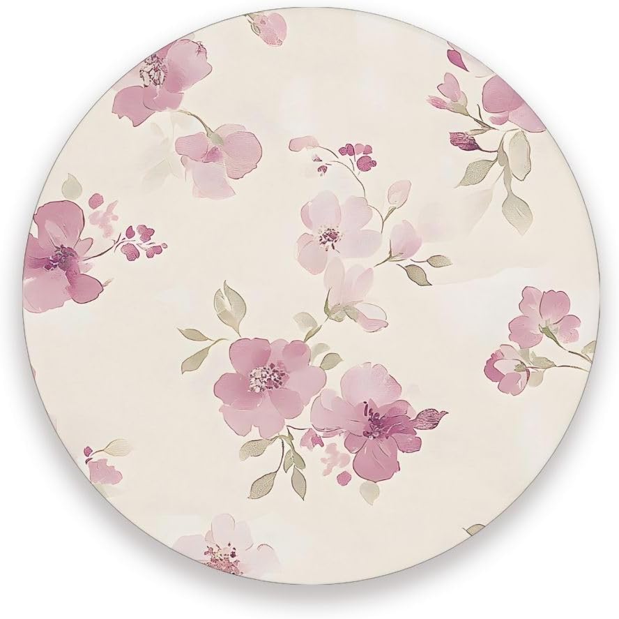 Light Pink Flower Pattern Drink Coaster with Cork Base, Round Moisture Absorbent Coasters Set Tabletop Protection Prevent Furniture Damage
