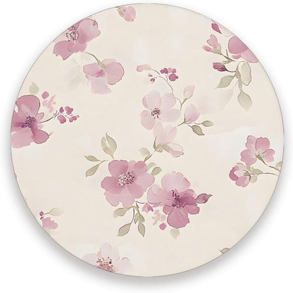 Light Pink Flower Pattern Drink Coaster with Cork Base, Round Moisture Absorbent Coasters Set Tabletop Protection Prevent Furniture Damage