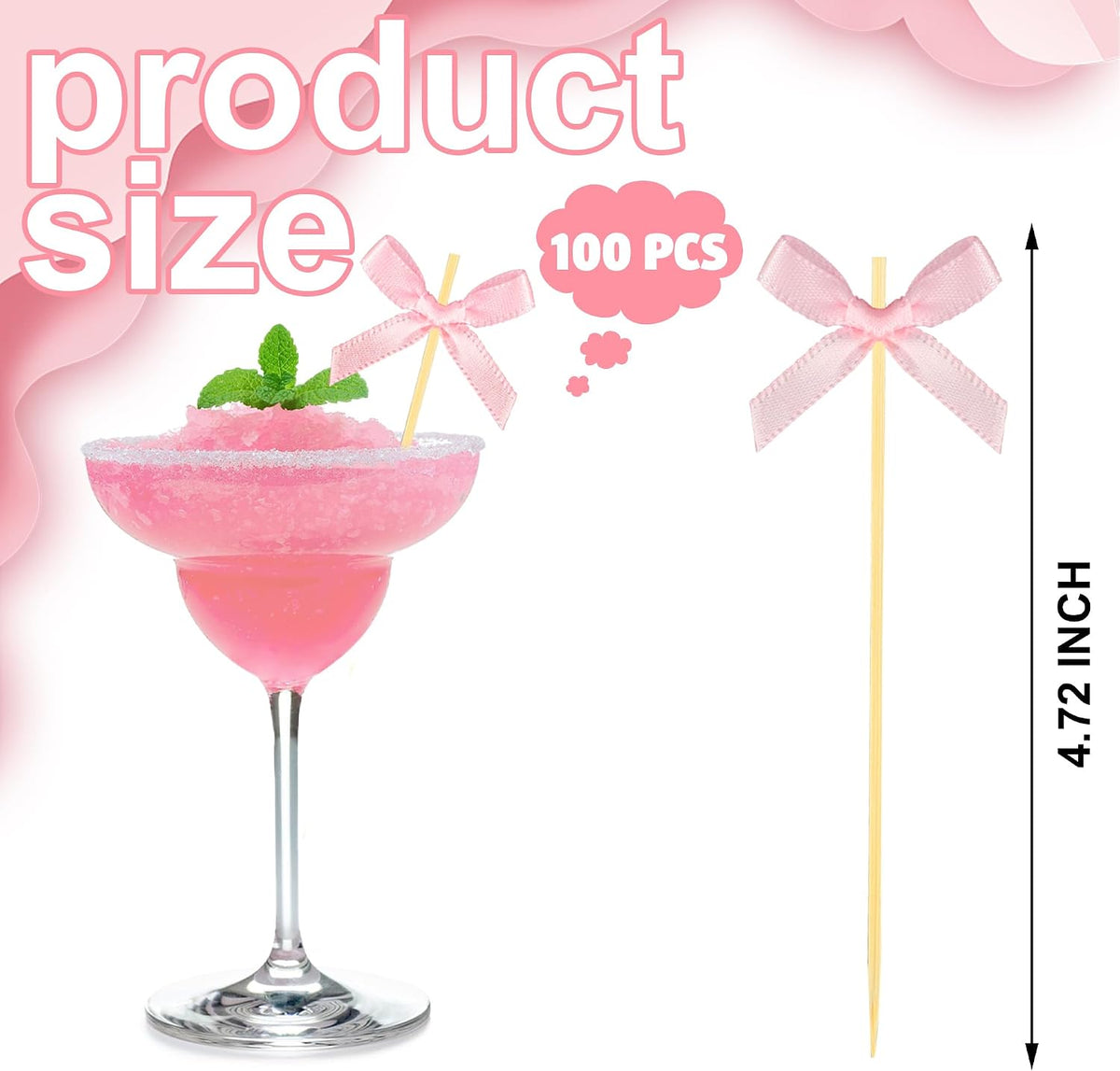 100 PCS Pink Bow Cocktail Picks 4.72" Bow Bamboo Fancy Toothpicks Natural Bamboo Cocktail Picks Coquette Bowknot Swizzle Stick for Bridal Shower Wedding Favors Coquette Birthday Girl Party Decor