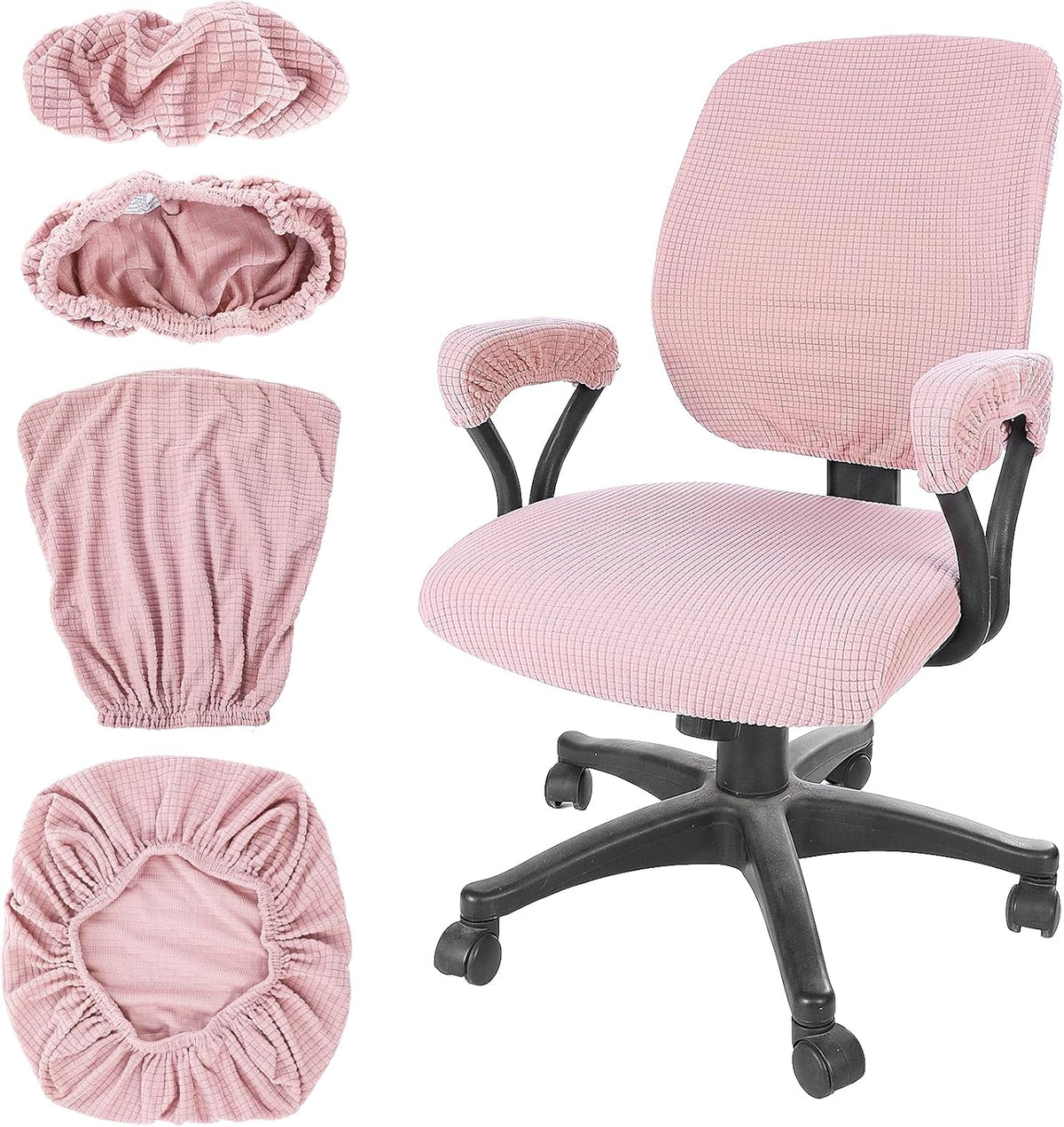 4Pcs Office Chair Covers Set Stretchable Computer Chair Covers Universal Protective Desk Armrest Slipcovers for Office Backrest Seat (Pink)