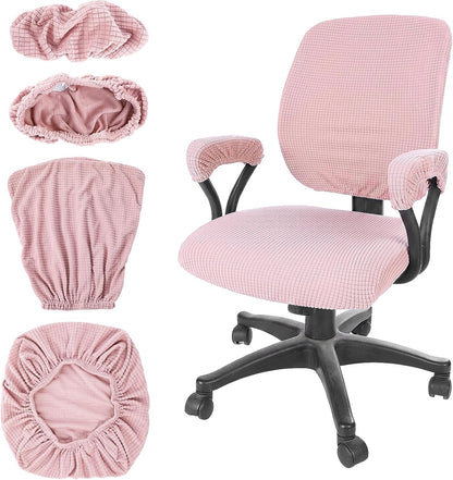 4Pcs Office Chair Covers Set Stretchable Computer Chair Covers Universal Protective Desk Armrest Slipcovers for Office Backrest Seat (Pink)