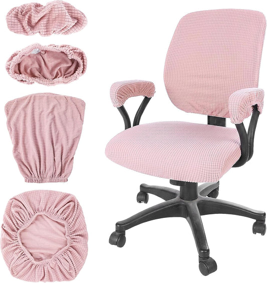 4Pcs Office Chair Covers Set Stretchable Computer Chair Covers Universal Protective Desk Armrest Slipcovers for Office Backrest Seat (Pink)