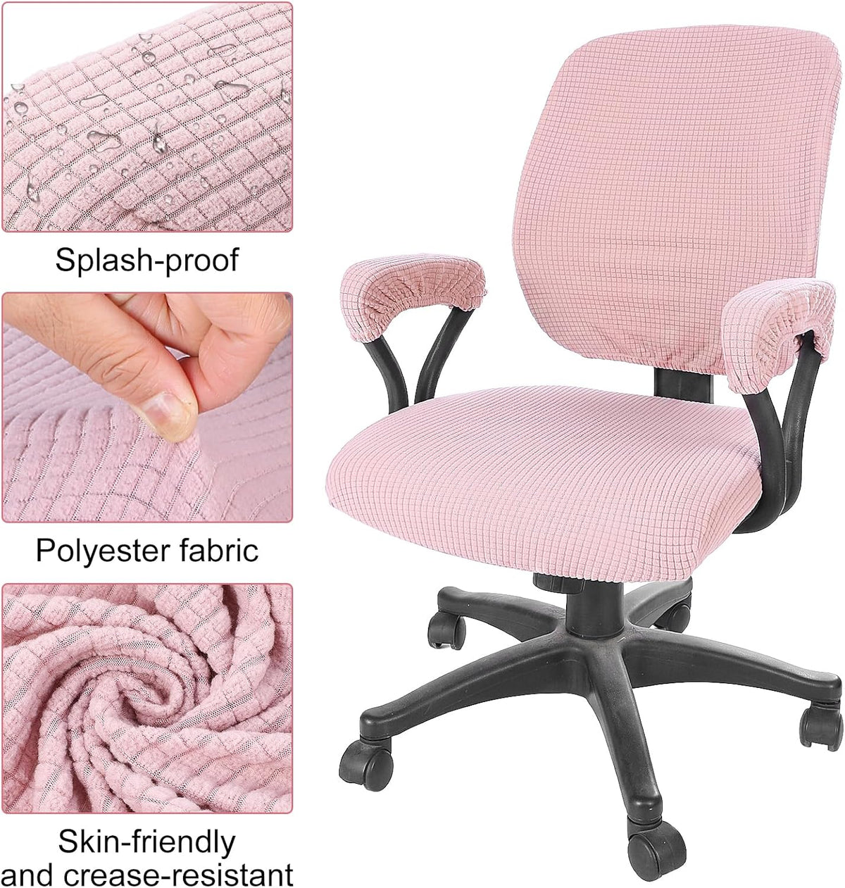 4Pcs Office Chair Covers Set Stretchable Computer Chair Covers Universal Protective Desk Armrest Slipcovers for Office Backrest Seat (Pink)