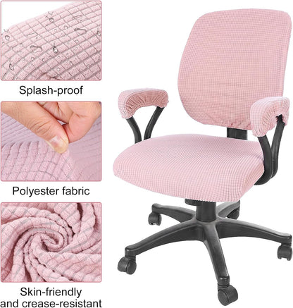 4Pcs Office Chair Covers Set Stretchable Computer Chair Covers Universal Protective Desk Armrest Slipcovers for Office Backrest Seat (Pink)