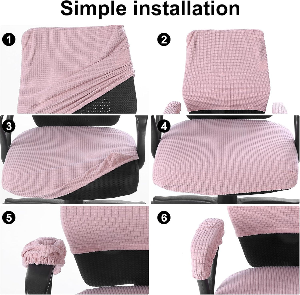4Pcs Office Chair Covers Set Stretchable Computer Chair Covers Universal Protective Desk Armrest Slipcovers for Office Backrest Seat (Pink)