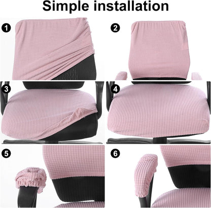 4Pcs Office Chair Covers Set Stretchable Computer Chair Covers Universal Protective Desk Armrest Slipcovers for Office Backrest Seat (Pink)