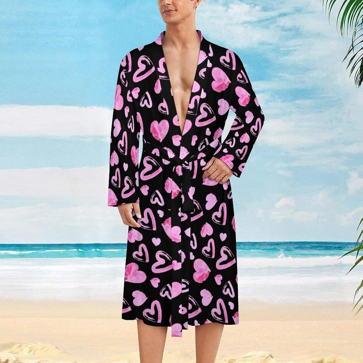 Men's Space in Cats Eyes Bath Robes Comfy Knit Bathrobes For Women Belted Spa Robe Self Tie Waist Mid-Length Pajamas