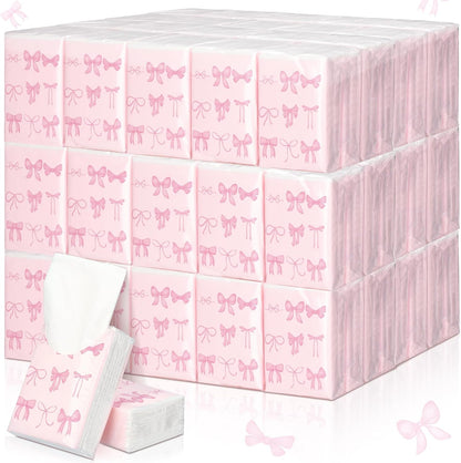 50 Pack Pink Bow Pocket Tissues Travel Packs Bulk Wedding Favor